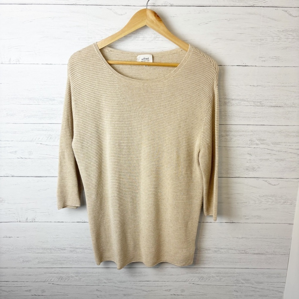 Aritzia Wilfred Blanchard Sweater Tan Small - Ribbed Knit Linen Blend